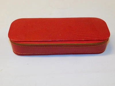 Vintage Genuine LEATHER RED Zippered CASE Eye GLasses Makeup SNAKESKIN 8x3" - Image 1 of 4
