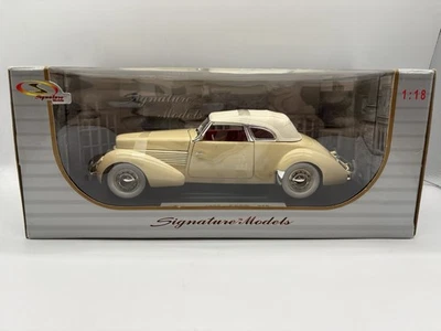 1936 Cord 810 Coupe Diecast Model Car Yellow Cream Top Red Interior 1/18 - Image 1 of 4