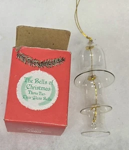 Campanas de anidación vintage de vidrio cristalino de 3 niveles adorno de Navidad - Imagen 1 de 7