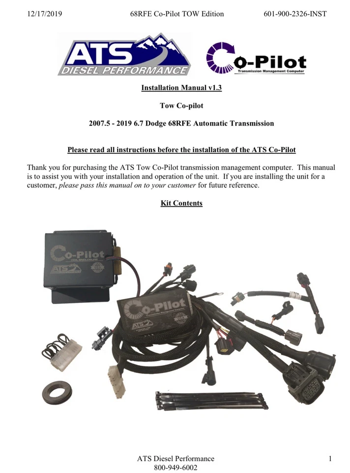 KIT CONTROLADOR TRANSMISIÓN ATS COPILOTO EDICIÓN REMOLQUE 07.5-22 RAM 6.7L Diesel Foto 1 de 2