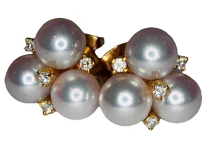 MIKIMOTO OHRSTECKER 18K GELBGOLD 3 PERLEN 4 DIAMANTEN - Bild 1 von 10