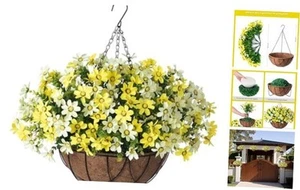 12" Hanging Planter with Artificial Silk Daisy Flowers for Outdoor Autumn - Picture 1 of 7