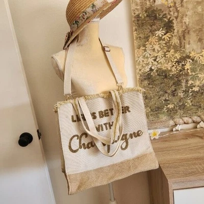 America & Beyond Life is Better com sementes de champanhe frisadas algodão e juta boho - Imagem 1 de 4