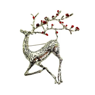 Large Reindeer Christmas Holiday Brooch Pin in silver finish, women's brooch NEW - Image 1 of 4