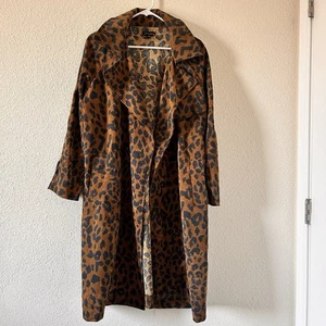 Shinestar Leopard Print Trench Coat Corduroy Small Brown Black trendy Fall - Picture 1 of 11