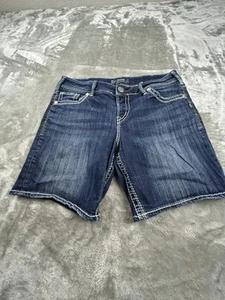 Silver Women's Solid Blue Heavy Stitch Distressed Denim Shorts Size 30 Suki - Picture 1 of 3