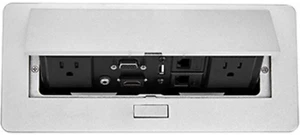 Silver Pop up Outlet Desktop Connection Box with 2 Power USB RJ45 VGA HDMI Audio - Picture 1 of 7