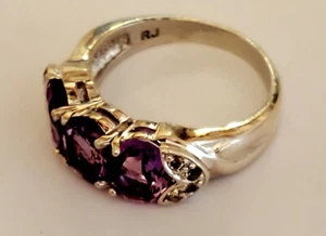 GEORGOUS J THAILAND STERLING SILVER 925 3 STONE AMETHYST RING - Picture 1 of 9