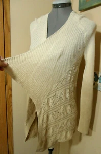 Nwot INC Crochet Pointelle Cardigan Sweater XS Tan Beige Brown Obmre knit Draped - Picture 1 of 5