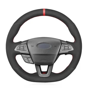 Black Suede Red Marker Car Steering Wheel Cover For Kuga (ST-Line) Ecosport - Picture 1 of 15