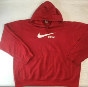 Nike Swoosh Swim Vintage Hoodie Sweatshirt Size Large Red Embroidered 90s - Picture 1 of 11