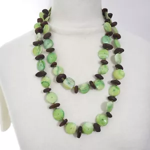 Vintage Necklace Long Claspless Green Shell Discs Brown Natural Seeds Bohemian  - Picture 1 of 8
