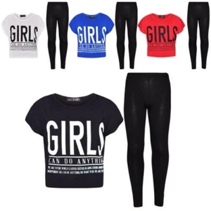Girls Tops Kids Designer Girls Can Do Anything Crop Top & Legging Set 7-13 Year - Picture 1 of 22