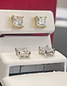 Sterlingsilber mit VVS Moissanit Prinzessin Schnitt Quadratische Ohrringe - Bild 1 von 7