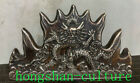 5.5" Old China Pure Bronze Silver Dragon Beast Pattern Mountain Penholder Shelf
