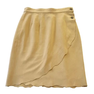 Falda de Cuero Robert Comstock Talla 10 Otoño Amarillo Botón Envolvente Cintura Mediana/Alta - Imagen 1 de 10