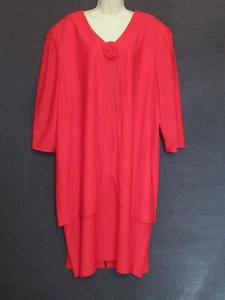 80's Vintage Risa Ann Vixen Red Poly Knit Rosette Draped Plus Size Party Dress - Picture 1 of 12