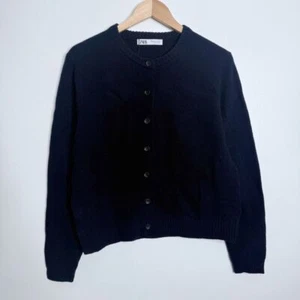 NWT Zara Basic 100% Wool Button Down Cardigan In Navy Blue Size X-Large - Picture 1 of 9