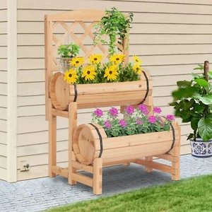 Wooden Raised Garden Bed Outdoor Planter with Trellis Planter Box for Gardening - Picture 1 of 9