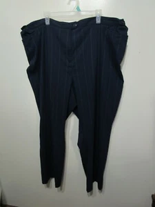Maggie Barnes Dress Pants Size 32W Blue Pin Striped Half Elastic Waist Buttons - Picture 1 of 3