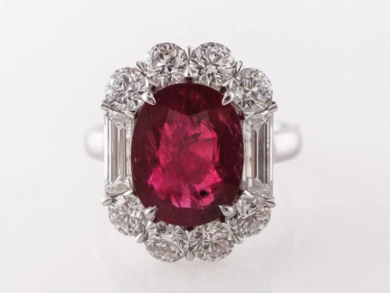 Awesome 4.10 CT Red Ruby & White CZ 935 Silver Women's Anniversary Fabulous Ring - Image 1 of 4