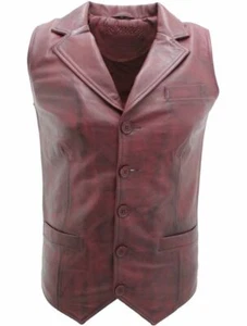 Mens Soft Burgundy Leather Waistcoat Classic Casual Formal Traditional Gilet - Picture 1 of 2
