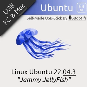 CLÉ USB LINUX UBUNTU 22.04.3 JAMMY-JELLYFISH CLEF BOOTABLE DRIVE LIVE & INSTALL - Photo 1/8
