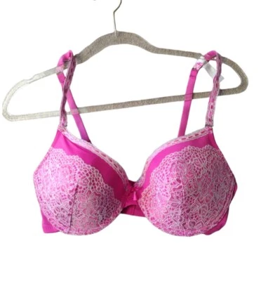 Isaac Mizrahi Bra Women 36D Pink White Lace Lightly Lined Adjustable Straps Sexy - Image 1 of 4