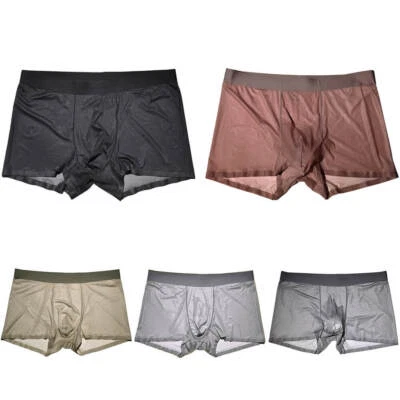 Mens Silky Shiny Glossy Panties Boxer Briefs Bulge Pouch Boxers Trunks Underwear - Image 1 of 4