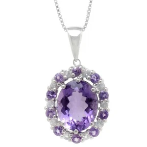 Natürlicher Amethyst lila Ovalschliff & Topas Heiligenschein Anhänger Sterlingsilber mit Kette - Bild 1 von 2