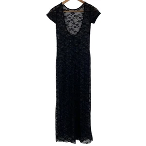 NUEVO WILD FABLE Maxi Vestido Floral Transparente Manga Corta Negro Talla XS Abertura Frontal - Imagen 1 de 5