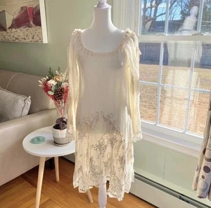 Anjuna Embroidered Sheer Midi Dress Long Sleeve Size XS Made In Italy Boho - Picture 1 of 7