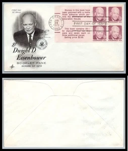 US FDC # 1395c 8c Eisenhower Pane of 4 ArtCraft V EE S.Cancel 1972, 9p9602 - Picture 1 of 1