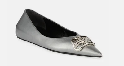 Balenciaga Women's BB Medallion Leather Ballerina Flats - Size 37 Designer Shoes - Image 1 of 4