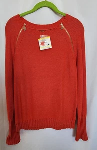 Neu mit Etikett Anne Klein Gr. M Pullover Reißverschluss Akzent Langarm lange Handgelenke bis Manschette orange - Bild 1 von 10