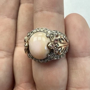 Vintage Sterling Silver Pink Stone And CZ Ring Marked 925 Size 8 - 6.7g - Picture 1 of 10