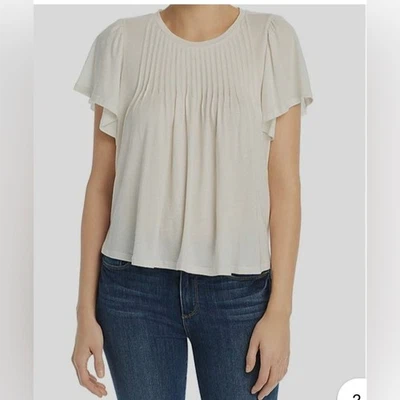 Top pintuck plisado cuello redondo manga corta porcelana blanca Joie para mujer pequeño Foto 1 de 4