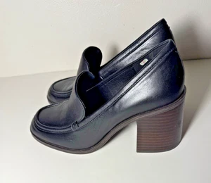 Preppy Y2K Black Leather Wooden Block Heel Womens Platform Loafers Size 7.5 - Picture 1 of 6