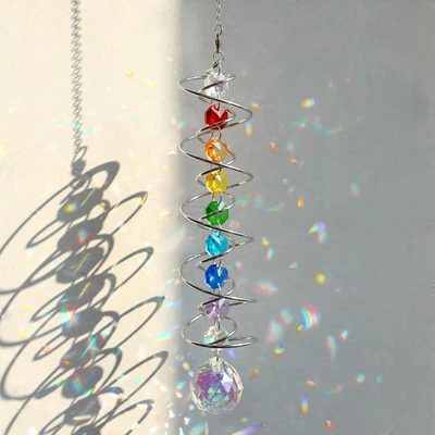 Suncatcher Wind Spinner Bola de Mirada Cola Espiral, Cristal Atrapasol con Siete Foto 1 de 4