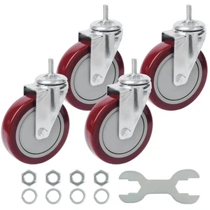 Swivel Caster Wheels 5 Inch Threaded Stem Casters Set of 4 Heavy Duty 3/8"-16... - Picture 1 of 7