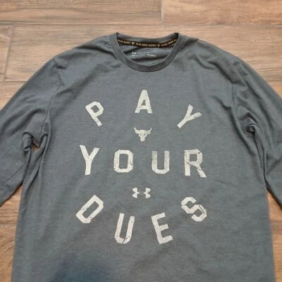 Project Rock Shirt Mens Small Grey Under Armour Pay Your Dues Heat Gear Loose - Image 1 of 4