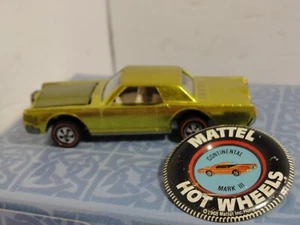 Hot Wheels 1968 Redline Yellow W/ White Int Custom Continental Mark III & Button - Picture 1 of 8