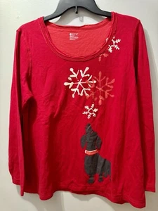Hue women's size 1X Christmas Pajama Top, Dog and snowflake Design - Picture 1 of 2