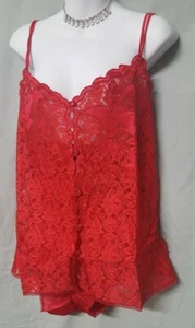 Woman Within Red Camisole Panty Set Lace Sexy Plus 3x 58" Bust - Picture 1 of 3