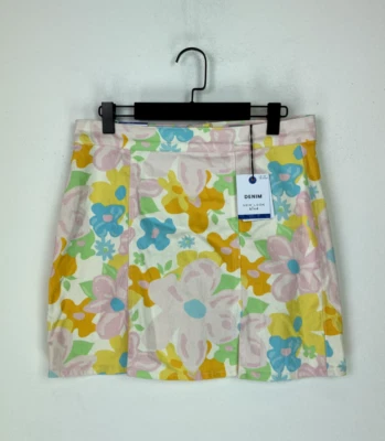 New Look Multicoloured Mini Denim Skirt With Floral Pattern Zip UK14 NEW - Image 1 of 4