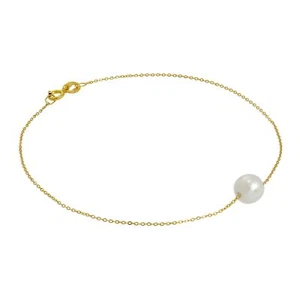 9ct Gold & 6mm Pearl Fine 1mm Curb Bracelet 7 Inches Pearls Bracelets - Picture 1 of 3