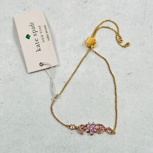 Kate Spade Bracelet Flowers Pink Rhinestone Gleaming Garden Gold Tone Adjustable