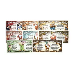 Disney Snow White and the 7 Dwarves set of 8 different new fantasy paper money - Picture 1 of 2