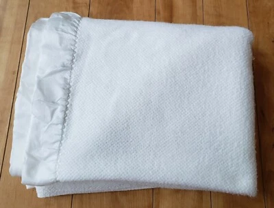 Vtg Fieldcrest Acrylic Blanket - Thermal Waffle Weave -Twin - Satin Trim - White - Image 1 of 4
