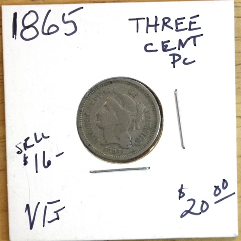 1865 Three Cent Nickel 1st Year Issue #1 - VG  Civil War Era Cover
